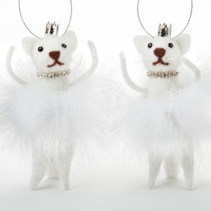 Set 2 felted wool  Crown Princess Kitty White Cat Feather Skirt Ornament New